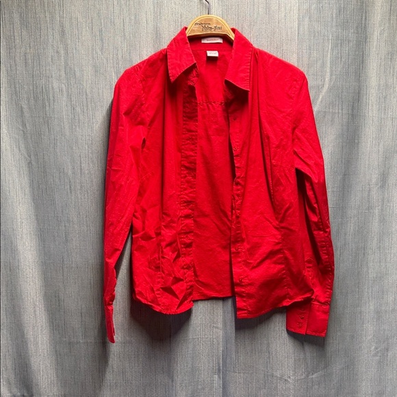 Isaac Mizrahi Vibrant Red button down Shirt size medium - Picture 3 of 9
